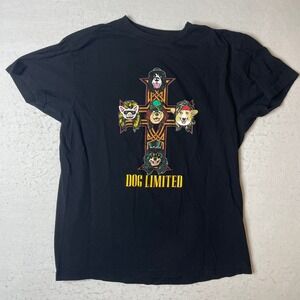 Dog Limited T-Shirt Black Large Graphic Print Crew Neck Short Sleeve Cotton‎ USA